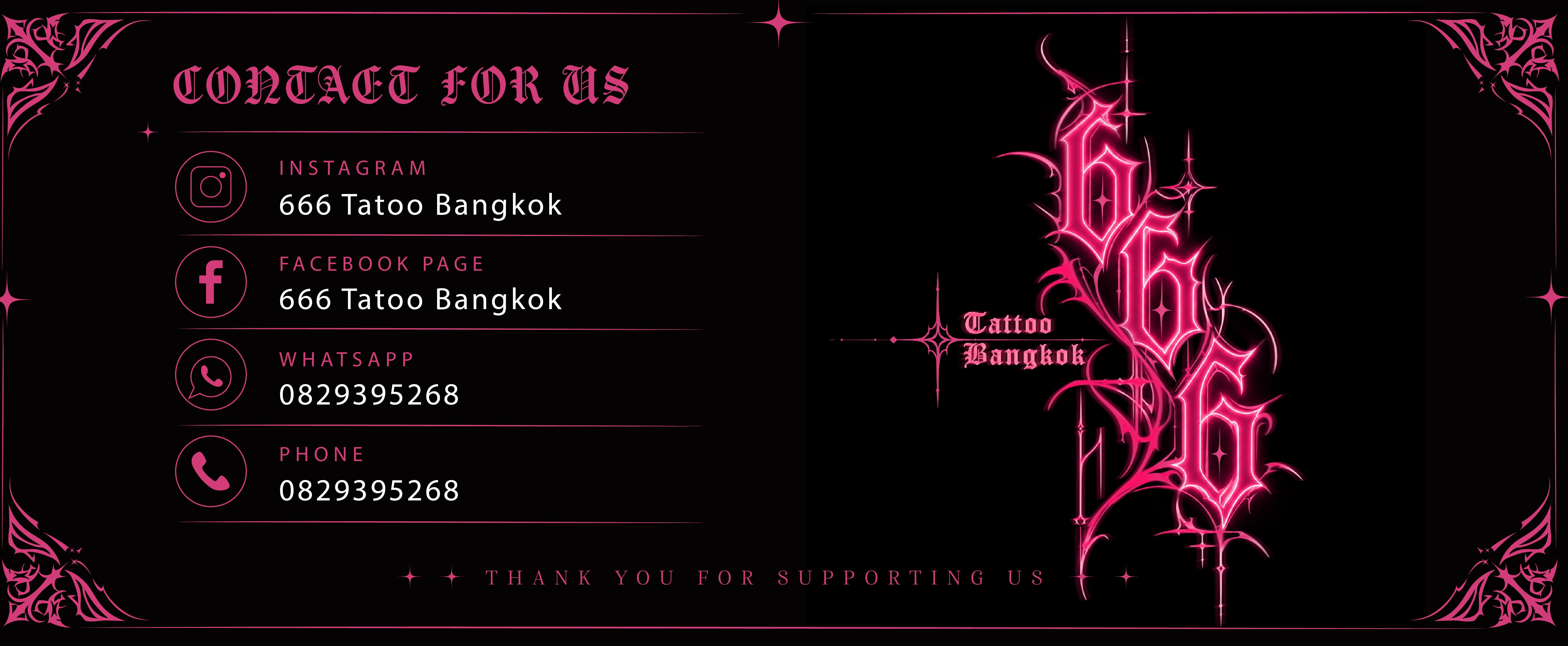 666 Tattoo Bangkok contact details: Instagram, Facebook, WhatsApp, and phone +66 82 939 5268